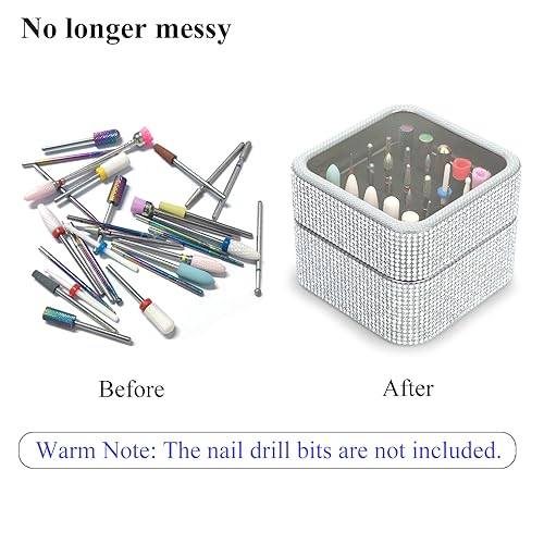 Nail Drill Bits Holder Rhinestone Case Box- 25 Holes Dustproof Portable Storage Box Efile Nail Bits Displayer Organizer Container for Manicure Tools