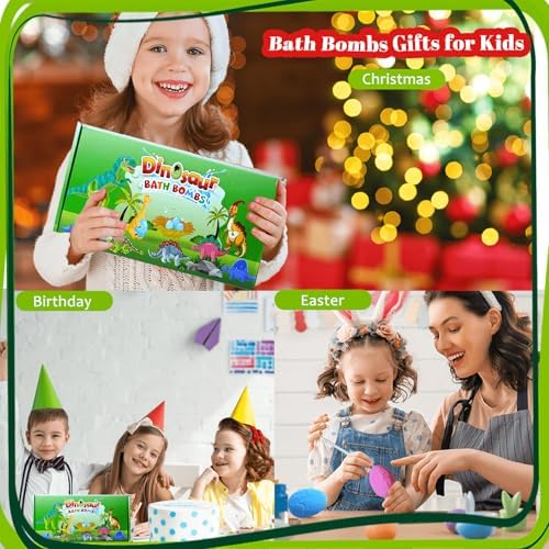 Kids Bath Bombs with Surprise Inside, XXL Large Dinosaur Bath Bombs 8pcs Bath Bomb Set with Toys Inside, Dino Toy Gifts for Kids Age 3 4 5 6 7 8 9 10 11 12