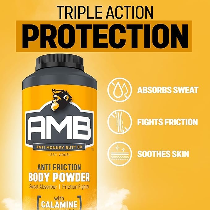 Anti Monkey Butt Anti Chafing Kit, Includes: Anti Chafing Stick with Shea Butter and Almond Oil & Body Powder for Women and Men, Anti Itch Foot Powder with Calamine, Talc Free Hypoallergenic Formula