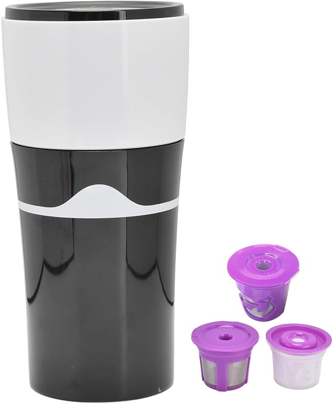 450ml Portable Drip Coffee Travel Mug, Side Leakage Proof Sharing Cup Lid Drip Coffee Machine with 3 Capsules for K Cup Capsules (Black White)