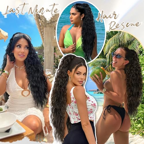 KooKaStyle Ponytail Extension 30 Inch Drawstring Pony Tails Hair Extensions for Women Long Curly Ponytail Synthetic Hairpieces for Daily Use（Black-1B）