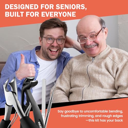 BEZOX Toenail Clipper Kit 4PCS Nail Care Set for Ingrown Toenails – Curved Head Toe Nail Clippers for Seniors for Thick Nails, Thick Fingernail Clippers, Long Nail File & Dual-Ended Lifter - Black