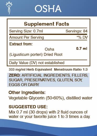 Secrets of the Tribe OSHA Tincture Alcohol-Free Extract, High-Potency Herbal Drops, Tincture Made from Responsibly farmed OSHA Ligusticum porteri Respiratory System Health 2 oz