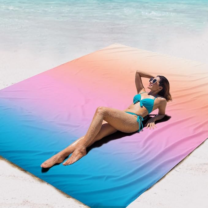 Beach Blanket Waterproof Sandproof Beach Mat 79" X 83" /10'x9'for 2-8 Adults Quick Drying Outdoor Picnic Mat Beach Accessories for Travel, Camping, Hiking