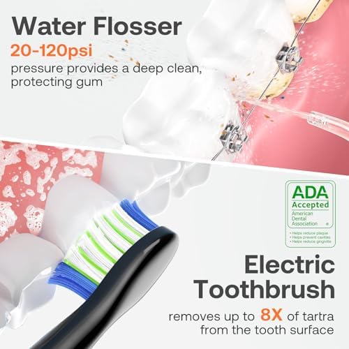 Water Flosser and Electric Toothbrush Combo - Cordless Water Flosser for Teeth - 5 Modes Sonic Electric Toothbrush, 3 Modes Portable Water Floss…