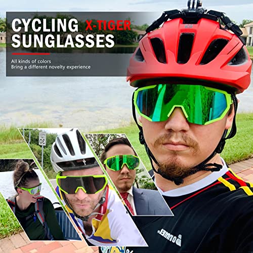 X-TIGER Polarized Sports Sunglasses with 5 Interchangeable Lenses,Mens Womens Cycling Bike Glasses,Baseball Running Fishing Golf Driving Sunglasses