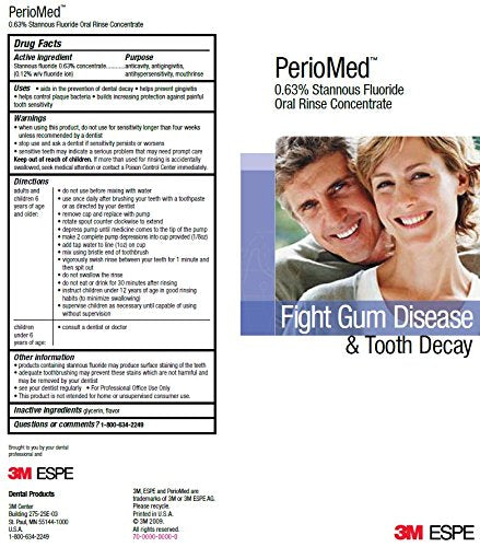 3M ESPE 12105M PerioMed 0.63% Stannous Fluoride Oral Rinse Concentrate Refill, Mint Flavor, 10 oz. Bottle with Pump