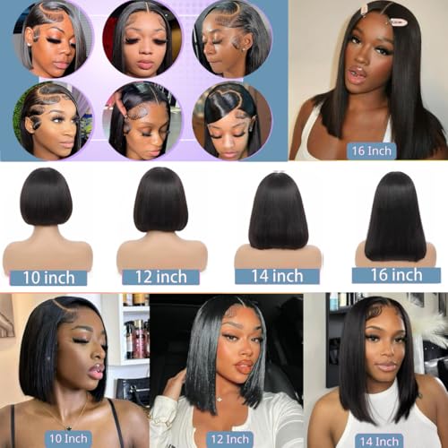 Bob Wig Human Hair 13x6 Hd Lace Front Human Hair Wigs For Black Women Glueless Lace Front Wigs Pre Plucked Pre Cut 180% Density Black Short Straight Bob Wig 10 Inch