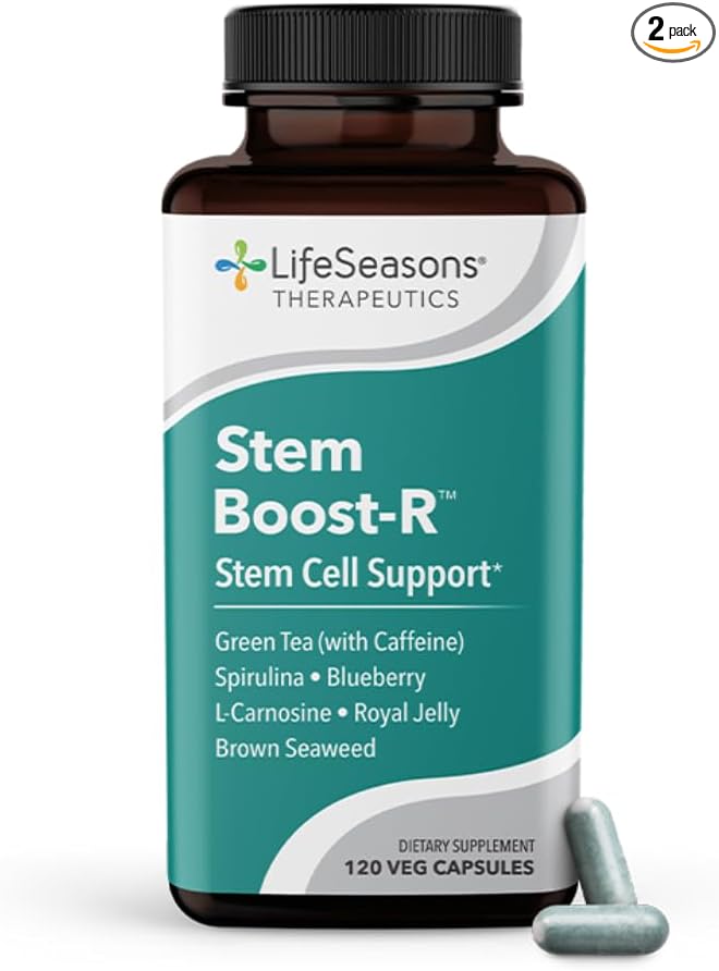 LifeSeasons Stem Boost-R - Stem Cell Support - Repairs Damaged Tissue - Vitamin Supplement with Antioxidants - Royal Jelly, Spirulina, Blueberry, Brown Seaweed & L-Carnosine - 120 Capsules (Pack of 2)
