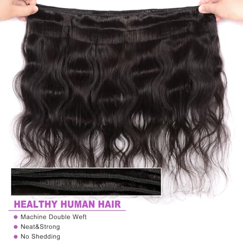 Body Wave Bundles Human Hair 18 20 22 24 Inch 4 Bundles Natural Black Brazilian Virgin Hair Weave 10A Grade 100% Unprocessed Real Human Hair Extensions for Women