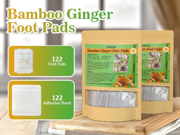 122 Pads Ginger Foot Pads -with Pure Natural Turmeric & Ginger, Wormwood, Bamboo Vinegar, Bigger Adhesive Pad Ginger Foot Pads