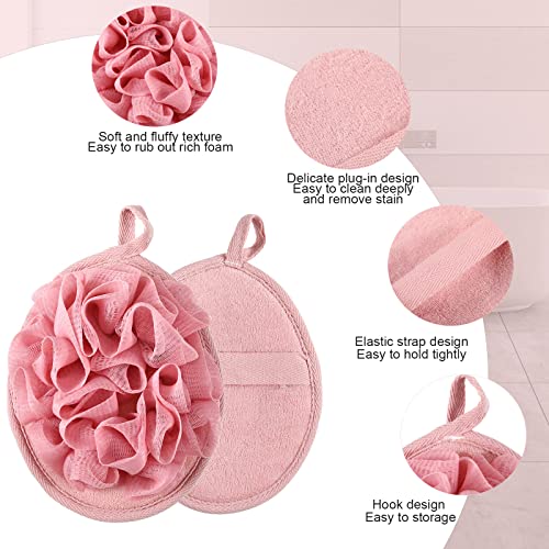 12 Pieces Shower Puff Bath Travel Loofah with Elastic Hand Strap Exfoliating Shower Gift Bulk Washable Loofah Mesh Sponges Bath Flower Ball Pad Body Scrubber for Men and Women