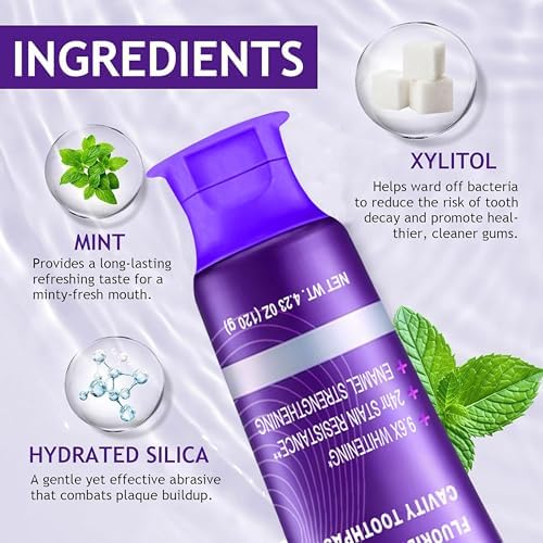 Purple Color Corrector Whitening Toothpaste, Fluoride-Free,Deep Stain Remover Toothpaste, Plaque Remover for Teeth,freshens Breath,Vanilla Mint