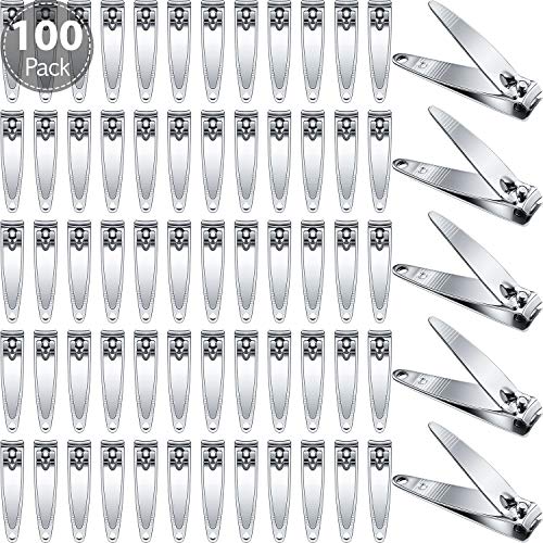 Mudder 100 Pieces Nail Clippers Set Bulk for Men Women Ultra Sharp Stainless Steel Fingernail and Toenail Clippers Flat Portable Travel Fingernails Sturdy Trimmer Pointed Pedicure Manicure Care Tool