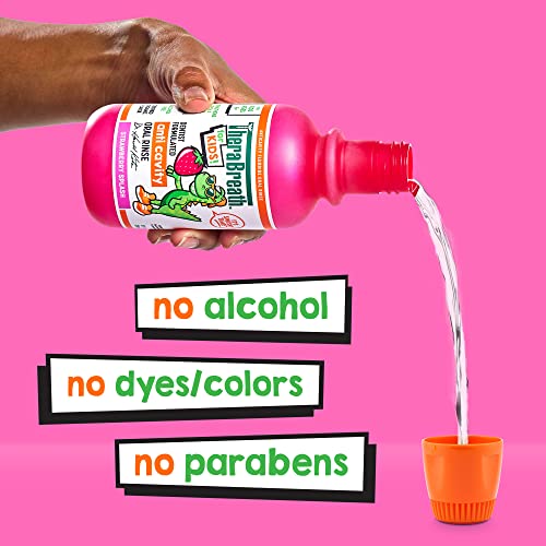 TheraBreath Kids Mouthwash with Fluoride, Organic Strawberry Splash, Anticavity, Dentist Formulated, 16 Fl Oz