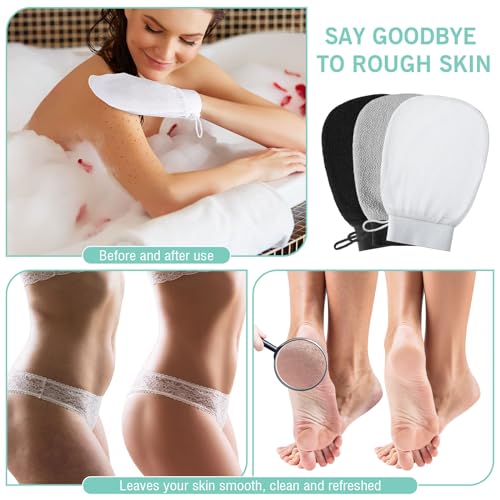 20 Pcs Exfoliating Glove Bulk Summer Exfoliator Mitt Body Scrubber 150d Viscose Fiber Deep Skin Korean Scrub Mitt for Spa Massage Dead Skin Remover for Men and Women(Black, White, Gray)