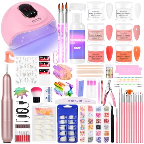 Acrylic Nail Kit with Drill & U V Light - Complete Starter Set for Beginners With Everything (Red)