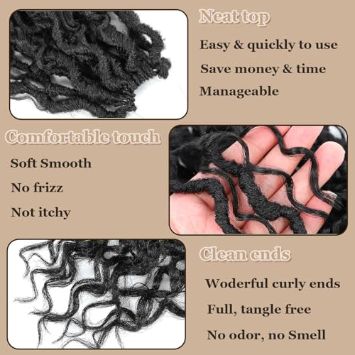 8 Packs Goddess Locs Crochet Hair for Black Women 18 Inch, Pre-looped Faux Locs with Curly Ends Long River Crochet Hair for Black Women Hair Extensions(1B,18 Inch)