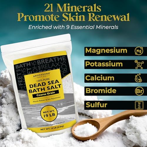 Aromasong Dead Sea Salt for Soaking - Coarse Grain Bath Salt Soak - 19 Lbs Bulk Resealable Pack - Leaves Your Skin Softer Then Epsom Salt