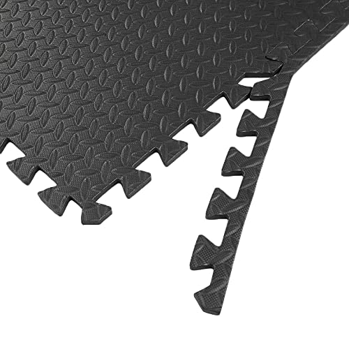 Xspec 3/8" Thick 100 sq. ft. (25 pcs) Gym EVA Foam Floor Mats (24" x 24") | Steel Pattern, Black