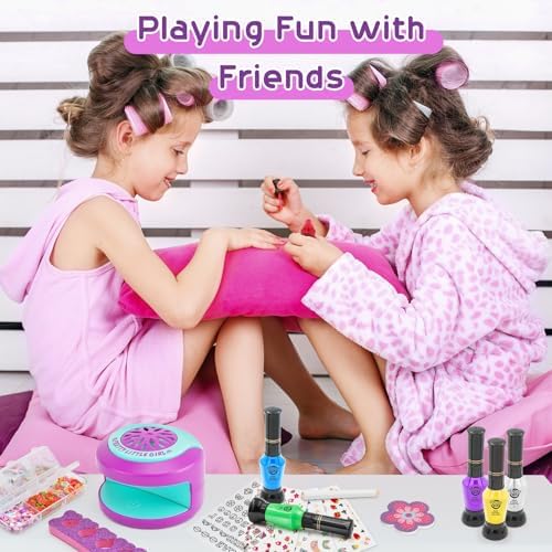 BATTOP Kids Nail Art Kit for Girls Ages 7-12 with Nail Dryer & 2 in 1 Water Based Nail Polish Pen & 3D Decoration & Sticker and Nail Flier - Idea Birthday Gifts for Girls 7 8 9 10 11 12