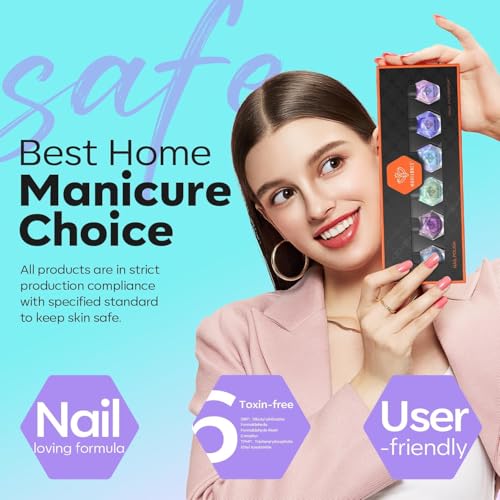 modelones Chameleon Nail Polish Set 6 Colors, Green Glitter Pink Blue Purple Holographic Quick Dry Mini Nail Lacquer Kit Gray Aurora Shimmer DIY Nail Art Manicure Gift For Women Girls