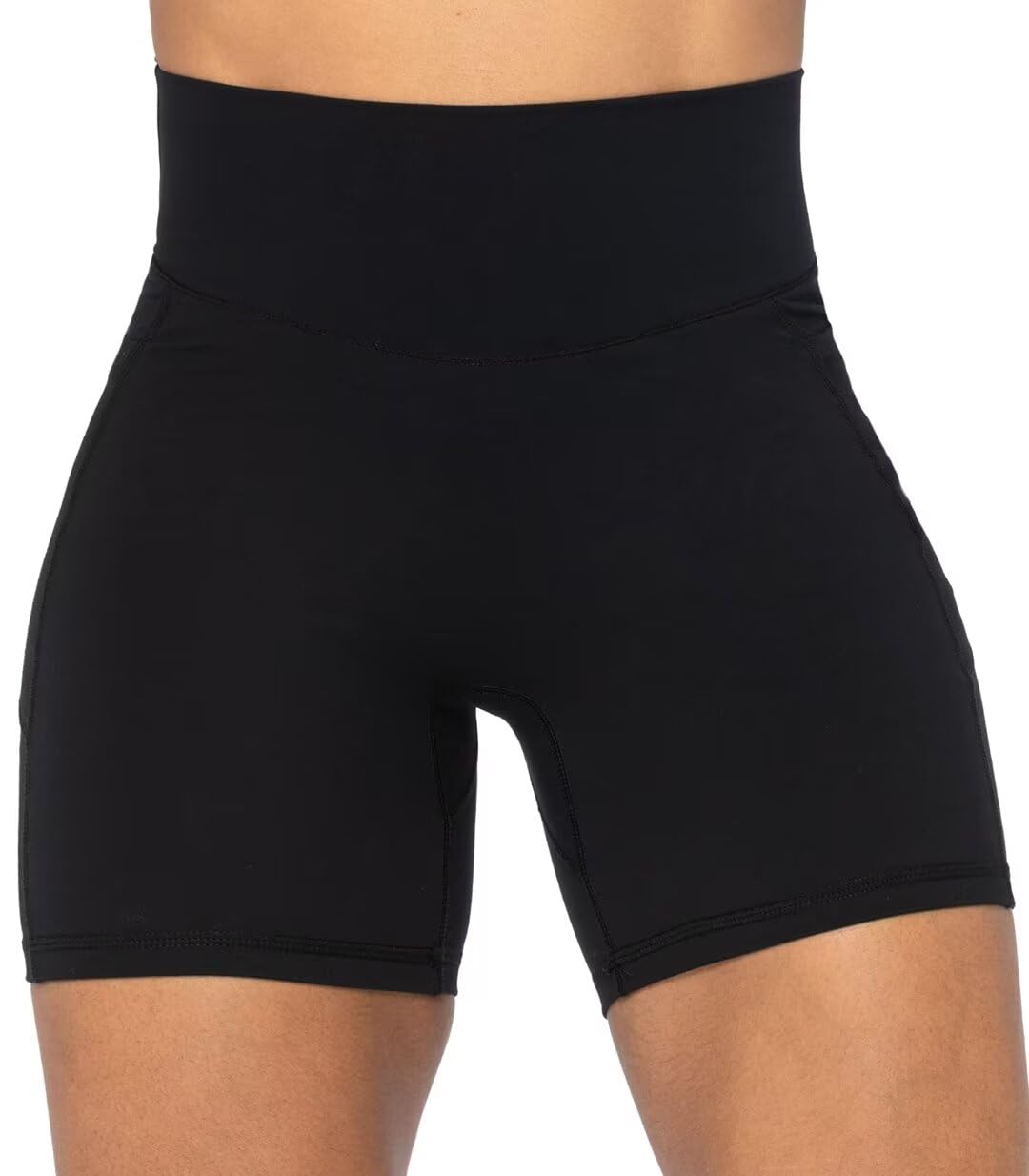 Sunzel Women's Biker Shorts in High Waist Tummy Control with Deep Pockets 5" Black+Black (2 Pack) X-Small