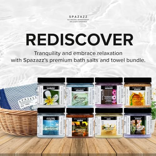 Hot Tub Aromatherapy Bath Salt 8-Pack Botanicals Bundle (4oz) - Apple Sandalwood, French Vanilla, Flora Wood, Ocean Breeze Pina Colada, Honey Mango,Tropical Rain, Eucalyptus, with Hot Cold Towel