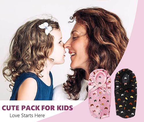 2 Pcs Long Kids Bonnets for Girls,Silky Satin Bonnet for Sleeping Kid, Bonnet for Kids' Braids,Long Hair