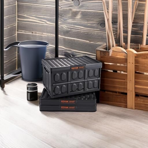 VEVOR 45L Collapsible Storage Bins with Lids 3 Packs, Stackable Utility Crates with Handles, Large Folding Containers for Organizing Tools, Snacks, Books, Food, Drinks, Camping & Transport