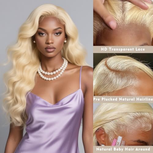 30 Inch 613 13x6 Lace Front Wig Human Hair 200 Density Blonde Wig Human Hair Body Wave Lace Front Wigs Human Hair Pre Plucked 613 HD Lace Frontal Wig 13x6 Wigs For Women