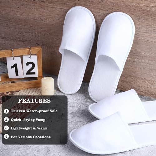 Aneco 6 Pairs Spa Slippers Disposable Closed Toe Slippers White Fluffy Guests Slippers for Home, Hotel Use