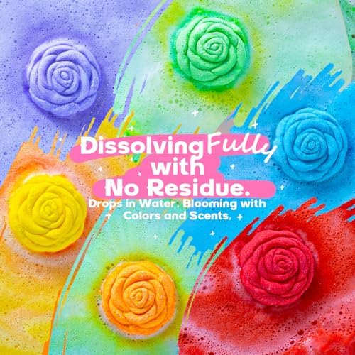 30 Rose-Shaped Bath Bombs – Handmade with Natural Ingredients, 6 Calming Scents, Relaxing Spa Gifts for Women, Men, Teens & Kids – Self Care Gifts for Summer & Birthdays