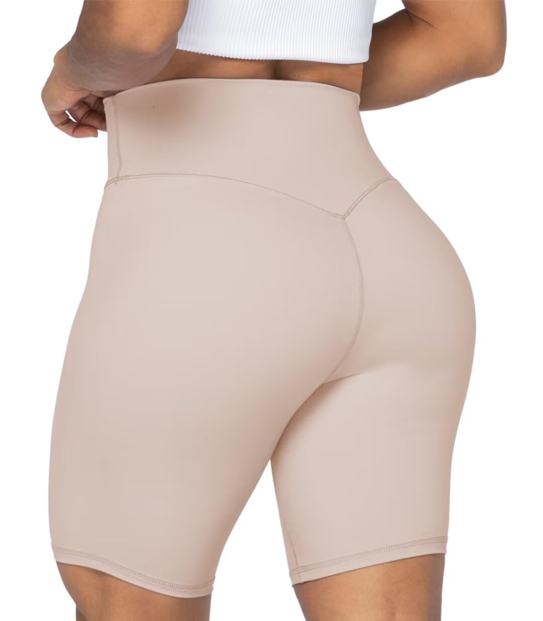 Sunzel No Front Seam High Waist Biker Shorts for Women, Squat Proof Yoga Workout Gym Bike Shorts 8" Inseam Creamy Skin X-Small