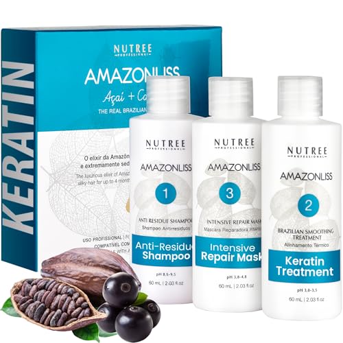 Amazonliss Keratin Hair Treatment Set 2.03 Fl Oz - Natural Ingredients ACAI, Smooths, Softens, Moisturizes, Adds Shine, Reduces Frizz. Packaging may vary