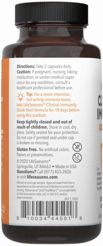 LifeSeasons Clinical Immunity - Daily Boost - Immune System Booster - Pre + Probiotics - Increases Antibodies & Immune Cells - Elderberry, Zinc, Natramune & Vitamin C + D3-60 Capsules