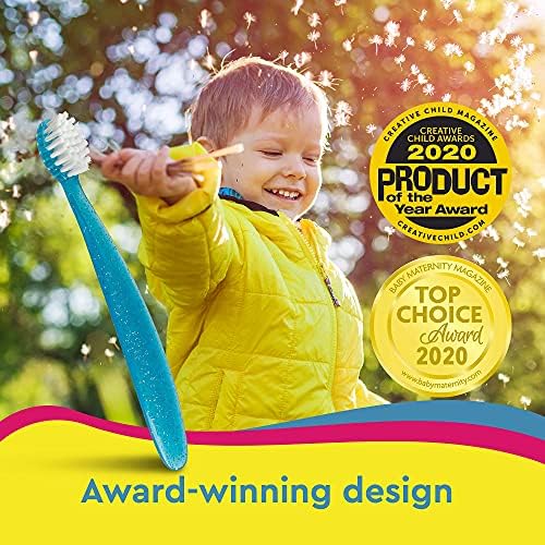 RADIUS Children's Toothbrush, Totz Brush, Extra Soft Bristles, Blue/Green/Yellow, BPA Free & ADA Accepted, Designed for Delicate Teeth & Gums for Children 18 Months & Up, Pack of 3