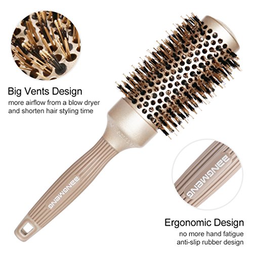 Round Brush Blow Out with Boar Bristles, Nano Thermal Ceramic Ionic Round Hair Brush for Women Blow Drying, Enhance Texture for Styling (1.75 Inch Barrel, 2.9 Inch with Bristle)