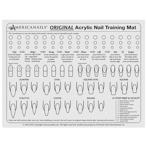 Americanails Acrylic Nail Training Mat - Silicone Trainer Sheet for Application Practice, Flexible Roll Up Pad Template for Acrylic Fingernails, Learn How to Apply Acrylic Nails