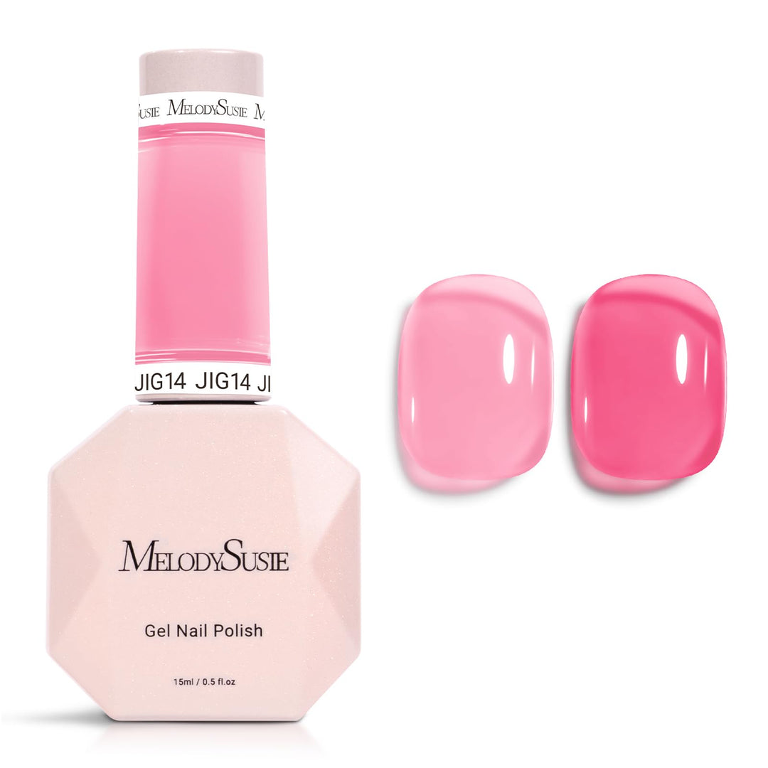 MelodySusie Pink Gel Nail Polish, 0.5Fl.oz Jeweliver Jelly Gel Polish Neon Pink Jelly Rose Nails Sheer Soak Off UV LED Light Cure Gift for Women Girls Nail Art Manicure JIG14