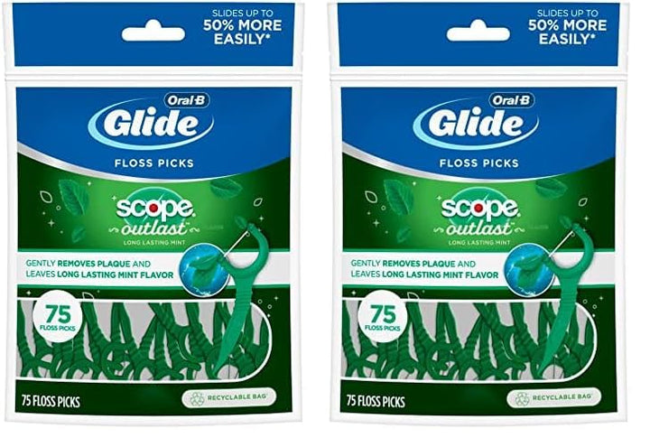 Oral-B Complete Glide Floss Picks, Scope Outlast, 75-ct (Pack of 2)