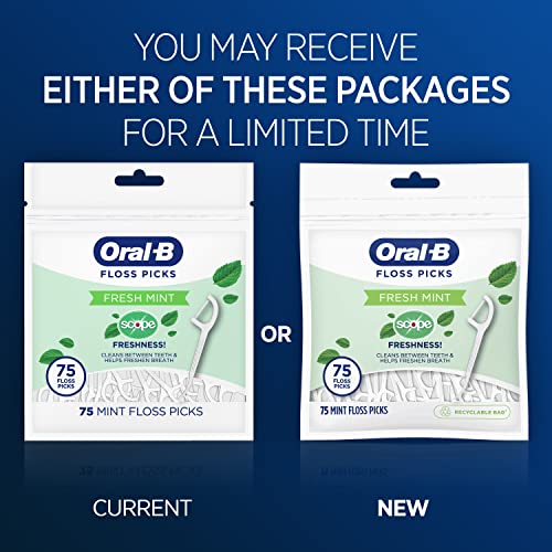 Oral-B Burst of Scope Dental Floss Picks, Fresh Mint, 75 Count Each, Pack of 6 (450 Count Total)