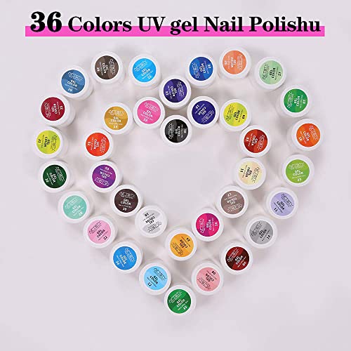 36 Colors Nail Art Gel Paint Kit, 38PCS Gel Nail Polish Set, Solid Gel Nail Polish with Nail Brush for DIY Nail Art Design, Solid Nail Art Gel Polish for DIY At Home