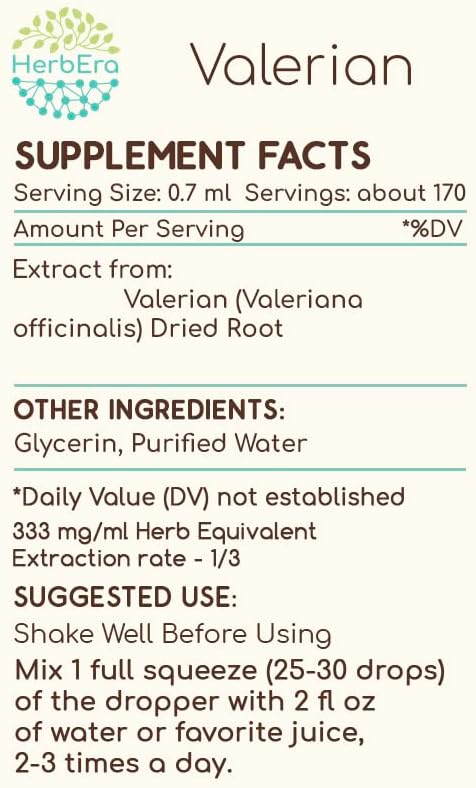 Valerian B120 Alcohol-Free Herbal Extract Tincture, Concentrated Liquid Drops Natural (Valeriana Officinalis) Dried Root (4 fl oz)