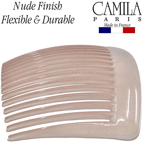 Camila Paris CP2912 French Side Combs Large Curved, Nude French Twist Hair Combs Decorative, Strong Hold Hair Clips for Women Bun Chignon Up-Do, No Slip Styling Girls Hair Accessories, Made in France