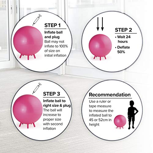 Gaiam Kids Stay-N-Play Children's Balance Ball - Flexible School Chair Active Classroom Desk Alternative Seating Built-In Stay-Put Soft Stability Legs, Includes Air Pump, 45cm, Blue