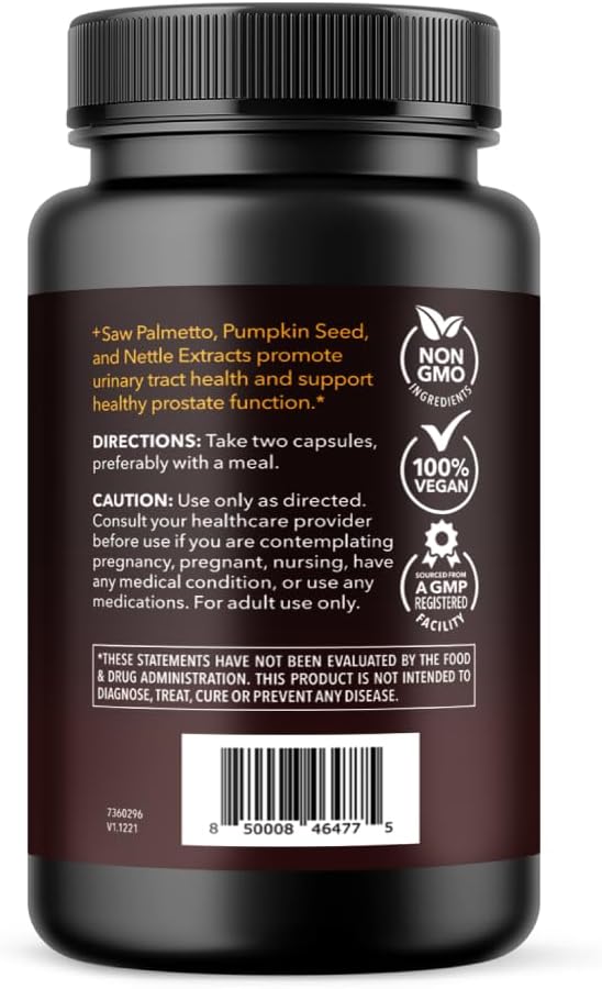 Saw Palmetto Supplement with Stinging Nettle and Pumpkin Seed Extract - Advanced 3X Formula - DHT Blocker Urinary Health and Prostate Support for Mens Health - Vegan, Non-GMO Capsules - 2 Month Supply