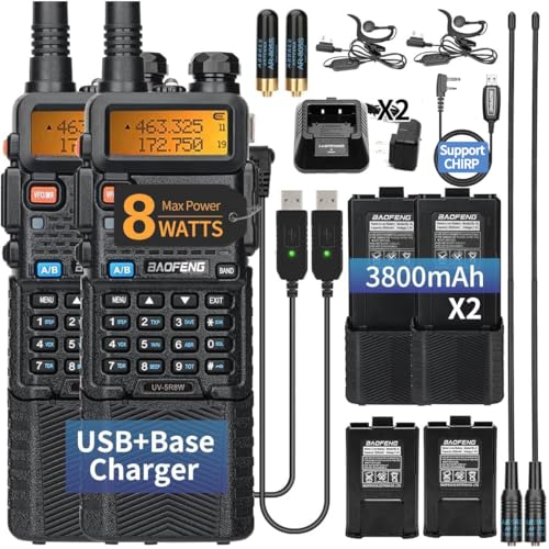 Baofeng UV-5R Ham Radio Long Range UV5R Handheld Dual Band 3800mAh High Power Two Way Radio Rechargeable Walkie Talkies for Adults with Earpiece,USB Charging Cable and Programming Cable Full Kit,2Pack