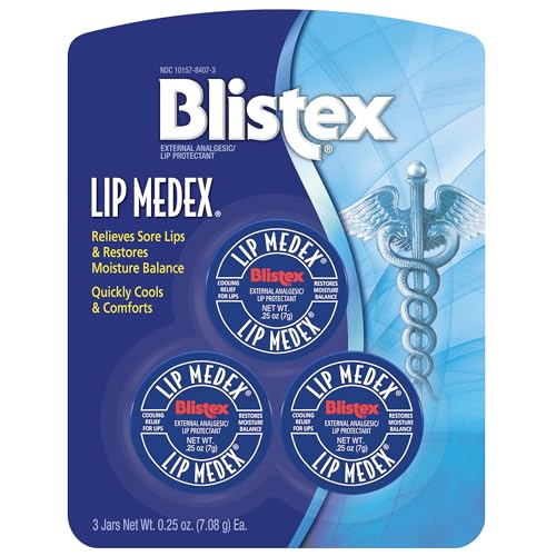 Lip Medex 0.25 Oz. 3-Count Medicated Lip Balm & Cooling Lip Care, Lip Moisturizer For Dry Cracked Lips, Fast Relief For Sore Lip