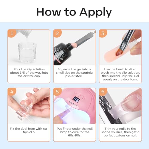 modelones Slip Solution for Poly Gel, 2.8oz Anti-Stick Liquid for Poly Gel with 120Pcs Flat Dual Nail Forms Nail Tips Clips Kit